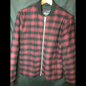 Black and red plaid bomber jacket